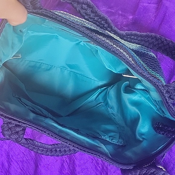 The Sak Blue Multicolor Crochet Tote Bag Shoulder Purse - Picture 7 of 9